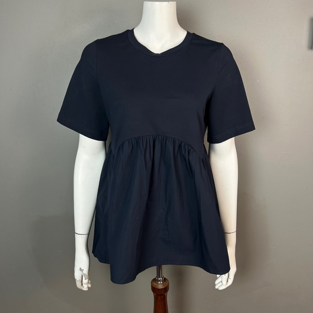 COS Top Women's Small Cotton Peplum Blue‎ Minimalist Lagenlook Cottagecore